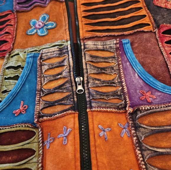 EUC BOHO PATCHWORK ZIP-UP HEAVY WEIGHT HOODIE!💜  Size LG - Picture 3 of 9